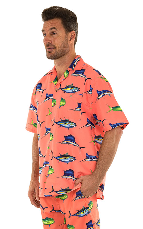 Moist Wicking Fun Hawaiian Shirts & Mens Cabana Sets - Fish