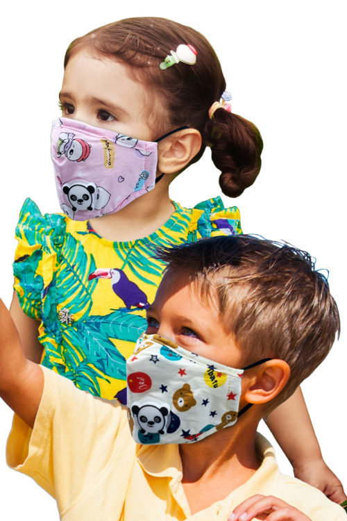 UZZI Kids Two Face Masks Pink-White Colors With Two Filters