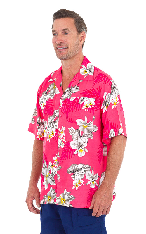 Moist Wicking Fun Hawaiian Shirts & Mens Cabana Sets - Pink Flowers