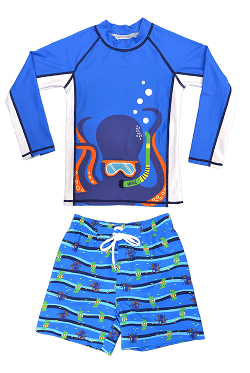 Toddler's Swimwear Sets - Rash Guards + Matching Swim Shorts