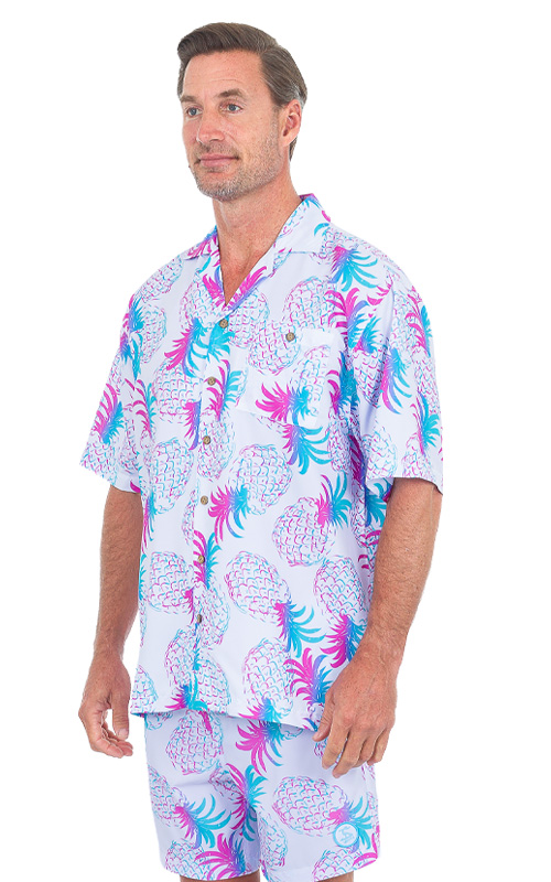 Moist Wicking Fun Hawaiian Shirts & Mens Cabana Sets - Pineapple