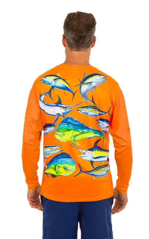 Orange Deep Sea Long Sleeve Dri Fit Shirts For Men. Shirts With Sun  Protection