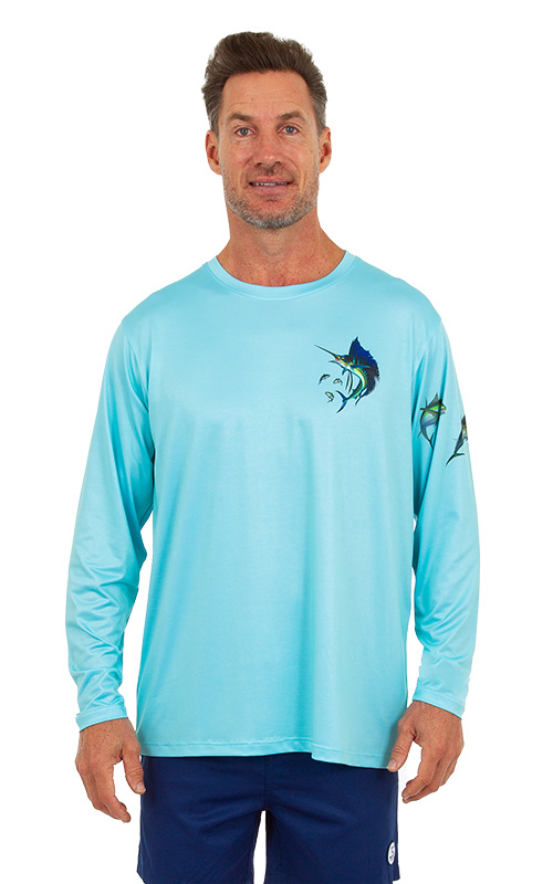 Light Blue Long Sleeve Dri Fit Shirts For Men. Shirts With Sun