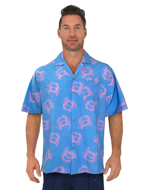 Uzzi Hawaiian Shirt - Short Sleeve Dri-FIT Stretch Crabs Shirts for Men #HPS06 - BLUE