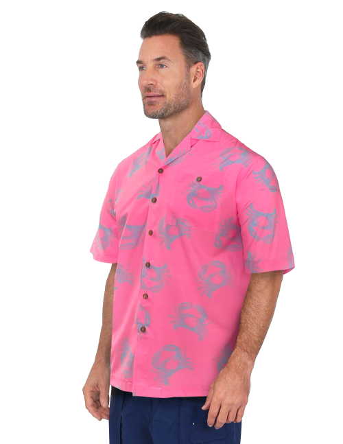 Uzzi Hawaiian Shirt - Short Sleeve Dri-FIT Stretch Crabs Shirts for Men #HPS06 - PINK