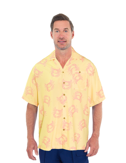 Uzzi Hawaiian Shirt - Short Sleeve Dri-FIT Stretch Crabs Shirts for Men #HPS06 - YELLOW