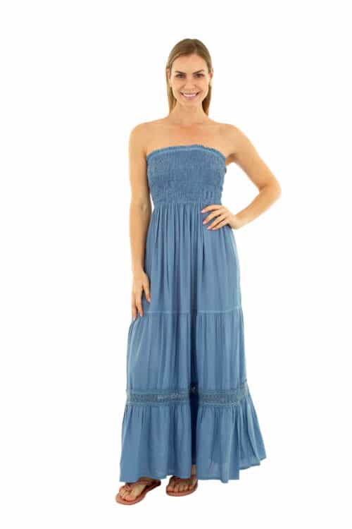 STRAPLESS SMOCKED MAXI DRESS #CU32 AZURE
