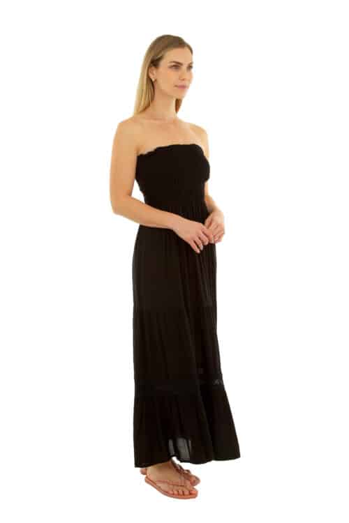 STRAPLESS SMOCKED MAXI DRESS #CU32 BLACK