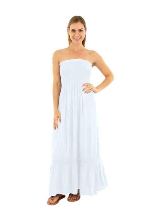 STRAPLESS SMOCKED MAXI DRESS #CU32 WHITE