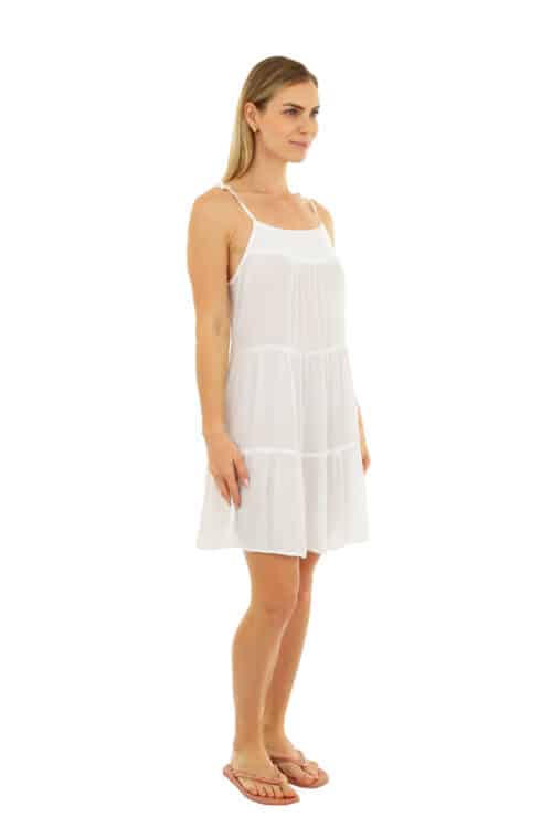 RAYON FLARE THIN STRAP SHORT DRESS #CU34 WHITE