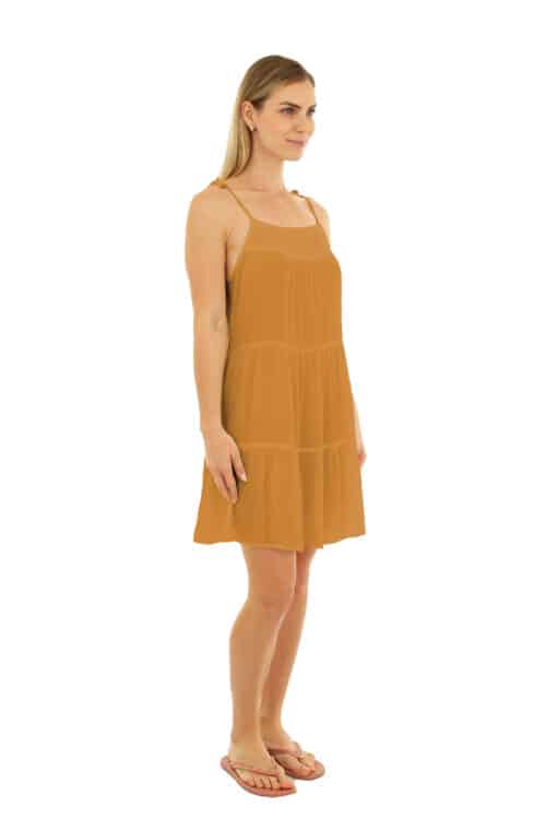 RAYON FLARE THIN STRAP SHORT DRESS #CU34 CAPPUCCINO