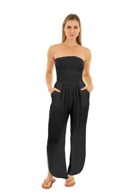 STRAPLESS LONG ROMPER #CU36 BLACK