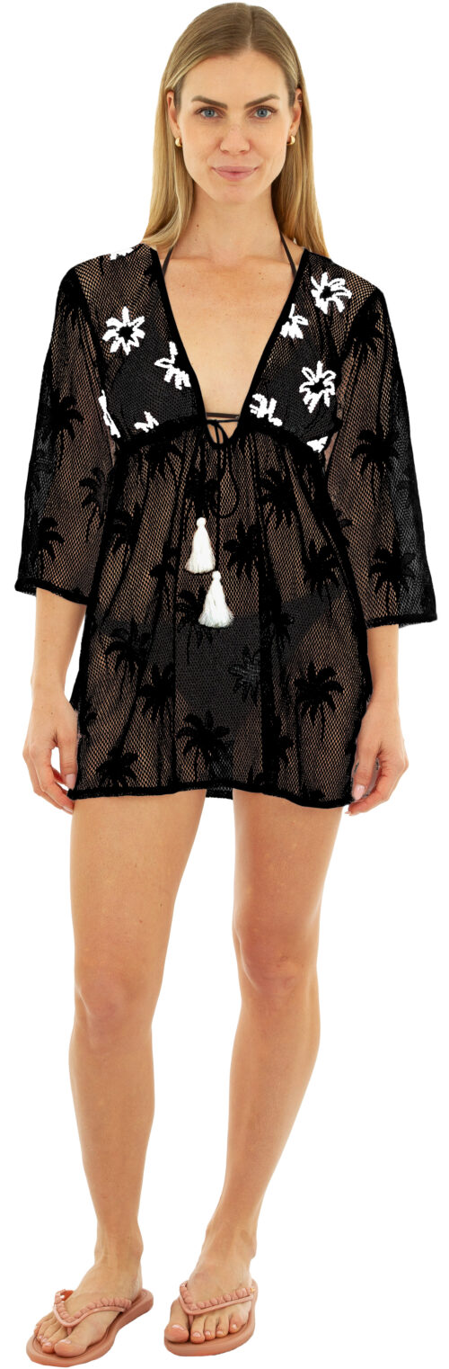 SHORT MESH DRESS WITH BEADING #CU37 BLACK/WHITE