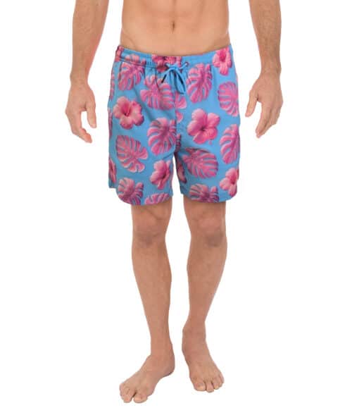 Uzzi Stretch 3D LEAVES Swim Shorts #2040 LT.BLUE