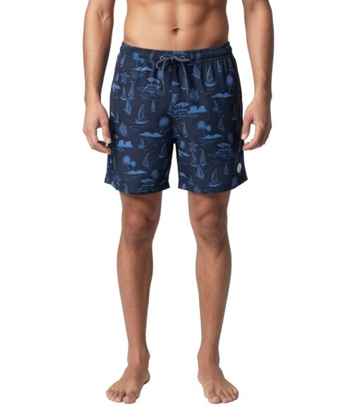 Uzzi Stretch LEAVES Swim Shorts #2045 NAVY
