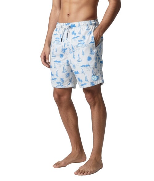 Uzzi Stretch LEAVES Swim Shorts #2045 WHITE