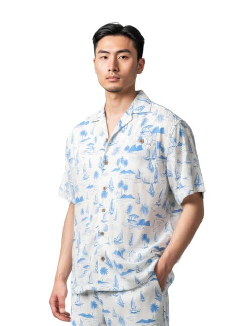 Uzzi Hawaiian Shirt - Short Sleeve Dri-FIT Stretch Boats Shirts for Men #HPS25 - WHITE