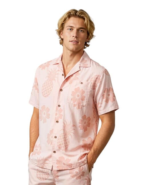 Uzzi Hawaiian Shirt - Short Sleeve Dri-FIT Stretch Pineapple Shirts for Men #HPS16 - PEACH