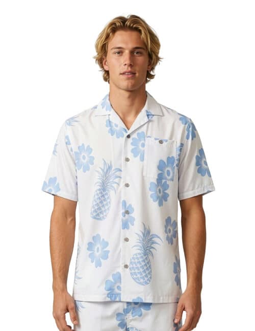 Uzzi Hawaiian Shirt - Short Sleeve Dri-FIT Stretch Pineapple Shirts for Men #HPS16 - WHITE